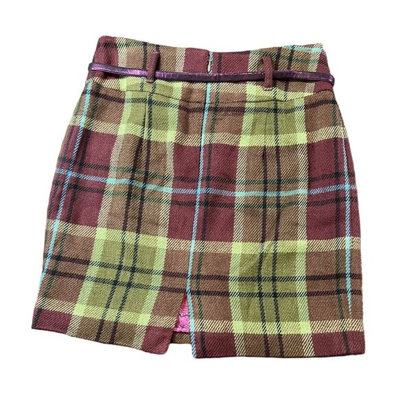 Cremieux Plaid Mini Skirt Belt Size 2 Wool Blend Academia Y2K Preppy - Picture 6 of 8